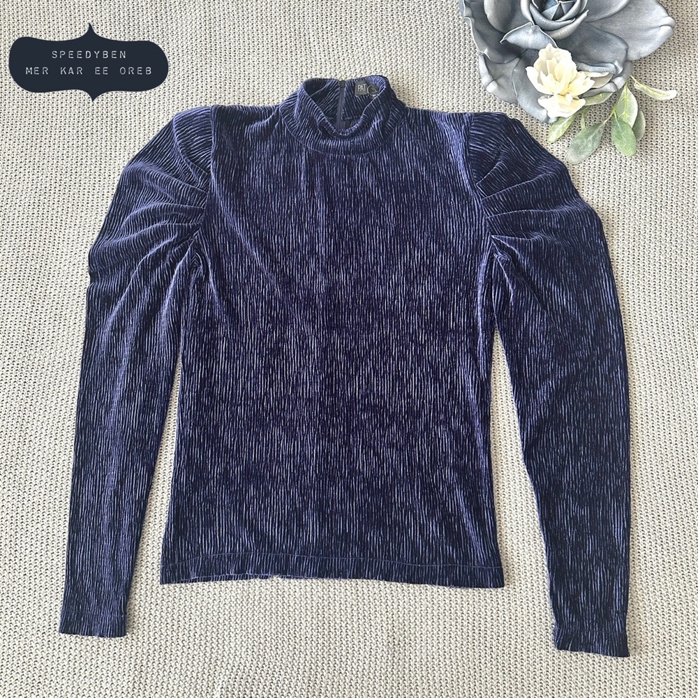 PatBO Textured Purple Velvet Turtleneck Size Small